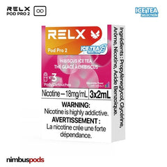 Hibiscus Ice Tea pods from RELX Infinity displayed in packaging, showcasing a floral design and icy finish.