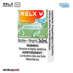 Three Jasmine Green Ice Tea pods from RELX Infinity with floral graphics, featuring a refreshing icy flavor.