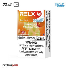 Three Lemon Ice Tea pods from RELX Infinity arranged in vibrant packaging, highlighting zesty lemon flavor.