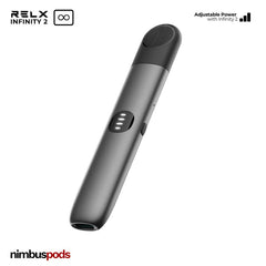 Side view of the Dark Grey RELX Infinity 2 Vape Pod Device showcasing its refined design.