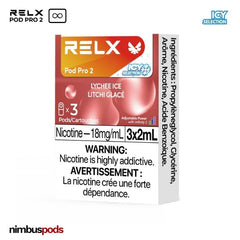 Three Lychee Ice pods from RELX Infinity displayed in vibrant packaging, showcasing the sweet and exotic flavor.