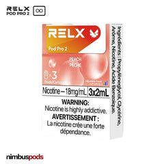 Three Peach pods from RELX Infinity arranged in bright packaging, highlighting sweet and succulent peach flavor.