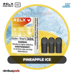 RELX Infinity Pod Pro 2 Pineapple Ice packaging featuring three tropical pineapple-flavored vape pods with a cool finish.