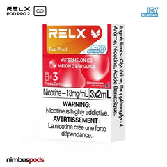 Three Watermelon Ice pods from RELX Infinity arranged in refreshing packaging, highlighting juicy watermelon flavor.