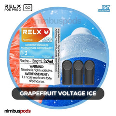 RELX Infinity Pod Pro 2 Grapefruit Voltage Ice packaging showcasing three zesty grapefruit-flavored vape pods with a refreshing look.